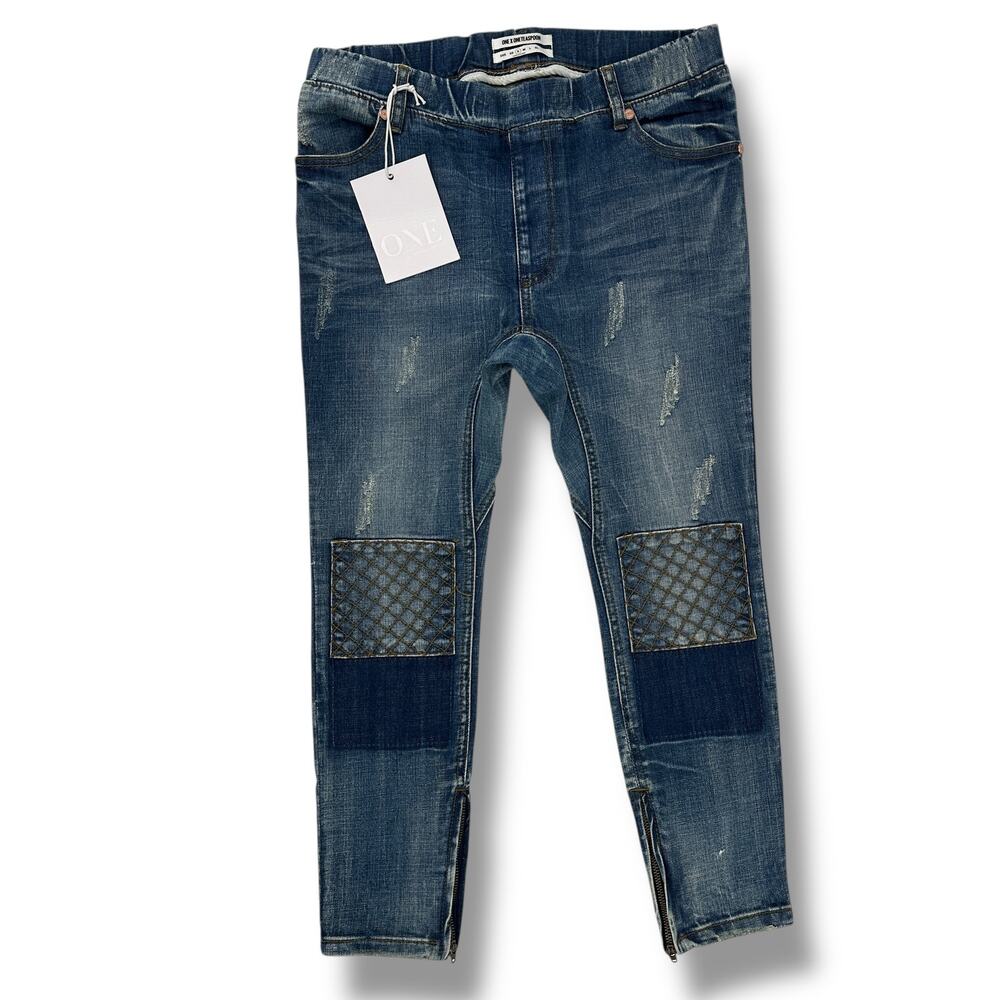 One Teaspoon Killers Distressed Denim Jeans Size S Drop Crotch Skinny Zip Cuff